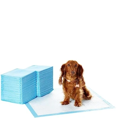 Image of Amazon Basics Heavy Duty Dog and Puppy Training Pads, Leakproof with Quick Dry Surface, Regular, Pack of 50, Blue &amp; White