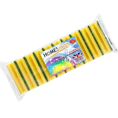 Image of HOMESmith Heavy Duty Scrub Large Sponge, Dual Sided Dishwashing &amp; Cleaning Sponge for Kitchen, Bathroom and Home ( Pack of 10 ),Yellow Green