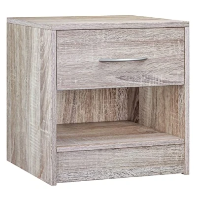Image of CASARIA® Kiel Bedside Table Drawer &amp; Shelf Nightstand Storage 41x39x28cm Bedroom Cabinet Durable MDF Construction Easy Assembly Oak