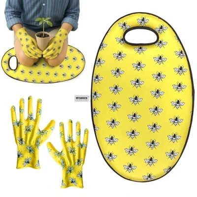 Image of My Garden Kneeling Pad &amp; Gloves Set For Gardening Housework 4.5CM Thick With Carry Handle Kneeler Durable Heavy Duty Water Resistant Foam Cushion