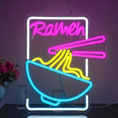 Image of Looklight Ramen Neon Sign Time Signs Noodle for Wall Decor Japanese Lights with USB Restaurant Shop Window Kitchen Decorations