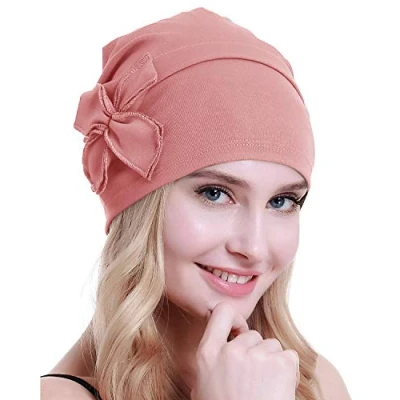Image of osvyo Cotton Chemo Turbans Headwear Beanie Hat Cap for Women Cancer Patient Hairloss Almond Pink