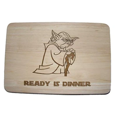 Image of YODA Star Wars Ready is Dinner Gift IDEA Wood Chopping Cutting Cheese Board Place MAT Cook Engraved Wooden Kitchen Cooking Baking Birthday Present