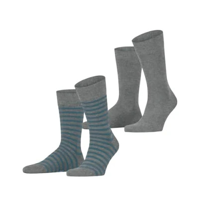 Image of ESPRIT Men&#039;s Fine Stripe 2 Pack M SO Cotton Patterned Pairs Socks, Grey (Marengo 3391), 8.5 11 (Pack of 2)