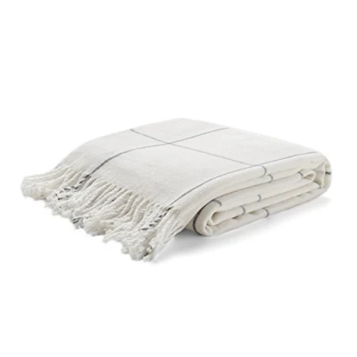 Image of Arus Highlands Collection Tartan Plaid Design Queen Size Throw Blanket Off White 60&quot; X 80&quot;