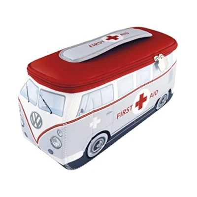 Image of BRISA VW Collection Volkswagen Neoprene Universal Makeup Cosmetics Toiletry Travel Pharmacy Bag in T1 Bus Design (First Aid/Gray/Large)