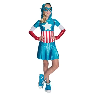 Image of Rubie&#039;s 610231M Official Marvel Captain America Hoodie Dress Costume, Kid&#039;s, Medium