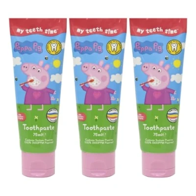 Image of My Teeth Time Peppa Pig Toothpaste, Dental Care for 3 8 Year olds Bubble Gum Flavour, Rainbow Striped, 75ml, Pack