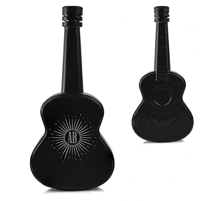Image of Personalised Engraved Black 5oz Guitar Hip Flask with Sunburst Design, Personalise Any Initials