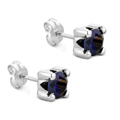 Image of Orovi Gold Stud Earrings for Women Solid 9k /375 White Blue Sapphire September Birthstone Hypoallergenic