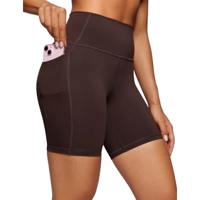 Image of CRZ Yoga Women&#039;s Naked Feeling 6&#039;&#039; Shorts with Pockets High Waisted Gym Cycling Fitness Hot Fudge Brown 10
