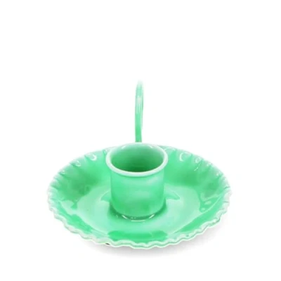 Image of Green Enamel Chamberstick Candle Holder