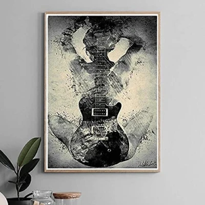 Image of 5D Diamond Painting Kits for Adults Kids， Round Drill Black Guitar Girl 25x40cm DIY Art Full Crystal Rhinestone Embroidery Cross Stitch Arts Craft Home Wall Decor (10x16in)
