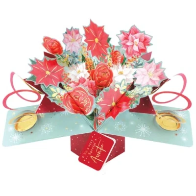 Image of Auntie Christmas Card 3D Festive Bouquet Pop Up Xmas Cards POP067X01