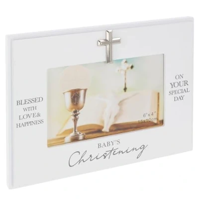 Image of Shudehill Giftware Heartfelt Words 6x4 White Photo Frame Baby&#039;s Christening Themed Gift Idea