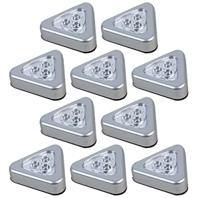 Image of Ex Pro 10 Pack Triangle LED Light Battery Powered Wireless Night Stick Tap Push Lamp for Wardrobe, Closet, Under Cabinet, Kitchen, Stairs