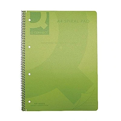 Image of Q Connect A4 Spiral Bound Polypropylene Notebook, 160 Pages, Green, Pack of 5