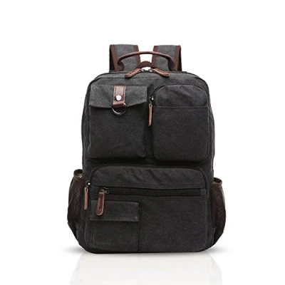 Image of FANDARE Retro Backpack Men Business Student Commuter Outdoor Travel Multi Pocket Daypack Breathable Canvas Black