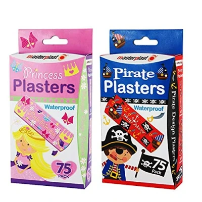 Image of Pirate &amp; Princess Design Waterproof Latex Plasters for Children Kids with Exciting Theme Bright Colourful Pattern 150 Pack (Pirate)