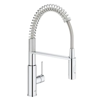 Image of GROHE Get Kitchen Sink Tap Single Lever Mixer with Professional Spray (1 Hole Installation, 28 mm Ceramic Cartridge, Swivel Spout 360, Inlet Tails 3/8 Inch), Size 455 mm, Chrome, 30361000