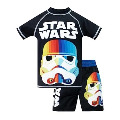 Image of Star Wars Boys Swimming Costume 2 Piece Stormtrooper Swimsuit for Rash Guard and Swim Shorts Ages 3 to 13 Years I Multicolour 10 11