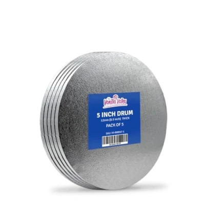 Image of The Vanilla Valley Round Silver Cake Board 5 Inch Pack of Drums