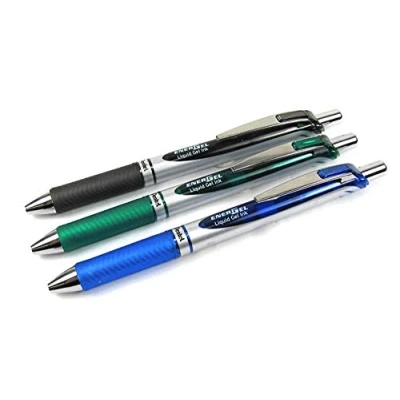 Image of Pentel 0.7mm Energel Xm Retractable Gel Roller Pens Assorted (Black, Green &amp; Blue) pack of 3