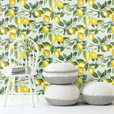 Image of RoomMates RMK11656WP Yellow and Teal Lemon Zest Peel Stick Wallpaper