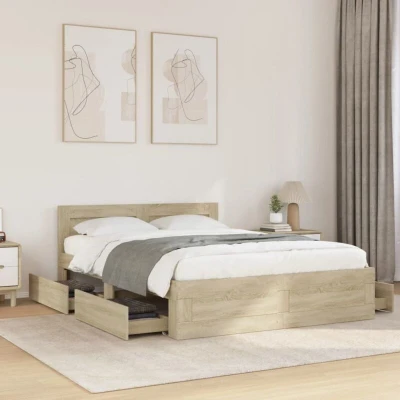 Image of vidaXL Bed Frame with Headboard without Mattress Sonoma Oak 120x200 cm