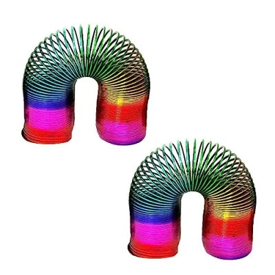 Image of PNJB, Large Rainbow Magic Spring Fun Toy Stretching 10m Bouncing, Coil Kids Toy, Vintage Style Toys Combo For Kids, Multicolour, Plastic, (2X15CM)