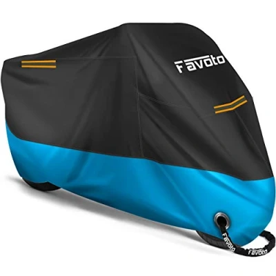 Image of Favoto Improved Version Motorcycle Cover All Season 210D Waterproof Outdoor 96.5&quot; Motorbike Garage Winter proof with 2 Windproof Buckles 245 cm x 105 125