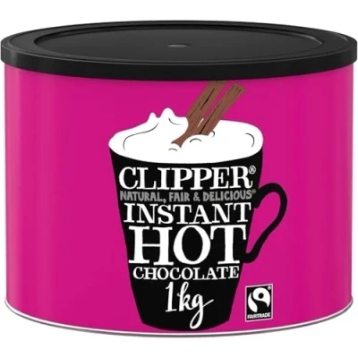 Image of Clipper Instant Hot Chocolate 1kg Powder Bulk Buy Tub for Home or Office Eco Conscious Fairtrade Add Water Luxury Drinking &amp; Cold Milkshakes