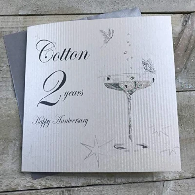 Image of White COTTON CARDS BD102C Coupe Glass Happy Anniversary &#039;Cotton&#039; 2 Years Handmade Card,