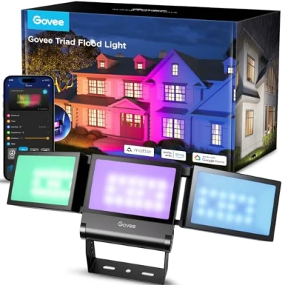 Image of Govee Triad Outdoor Flood Lights, RGBICWW Floodlight 4500LM, Smart Light Work with Matter &amp; Alexa, Aluminum Alloy, IP66 Garden Light, Garden, Yard