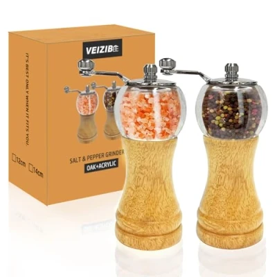 Image of Salt and Pepper Mill Sets, Manual Grinder Mill, &amp; Sets Wood Large, Spice Adjustable Ceramic Grinder, for Salt, Pepper, Spices (Wooden 2pcs 6in)