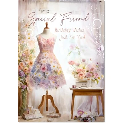Image of doodlecards Special Friend Birthday Card Dress making Medium Size with Plain Envelope