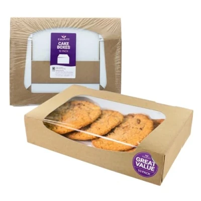 Image of Culpitt Window Treat Box, Kraft Bown Large Bakery Boxes For Cookies, Pastries, Cakes, Muffins, Pizza, Sandwiches, Takeaways 7.7&quot; x 4.6&quot; 1.5&quot; Pack of 10 Gift