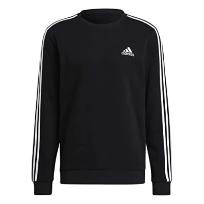 Image of adidas Men&#039;s Essentials Fleece 3 Stripes Sweatshirt, Black/White, L
