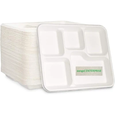 Image of LARGE STRONG 5 Compartment DISPOSABLE PLATES for Lunch &amp; Dinner 25pcs 30cm x20cmx5cm Heavy Duty Plates, Ecofriendly Microwave Safe HOT COLD FOODS Party Trays