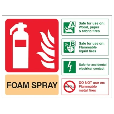 Image of V Safety Foam Spray Id Electrical Safe Fire Extinguisher Sign 150mm x 100mm Self Adhesive Vinyl