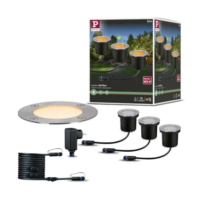 Image of Paulmann 94717 Plug &amp; Shine LED Outdoor Floor Light Set of 3 Insect Friendly IP67 2200K x 4.5W Anthracite Round Metal