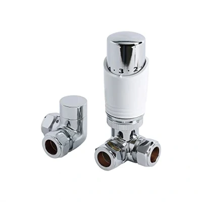 Image of Milano Modern Chrome and White 1/2&quot; Thread Thermostatic Corner Heated Towel Rail Radiator Valve TRV Lockshield