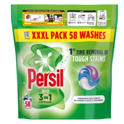 Image of Persil Bio 3 in 1 Washing Capsules 1st time removal of tough stains outstanding stain quick &amp; cold washes 58