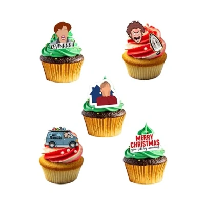 Image of 36 Stand Up Christmas Film Home Alone Style Edible Wafer Paper Cake Toppers Decorations