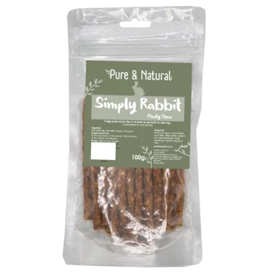 Image of Pure &amp; Natural Rabbit Meaty Sticks Dog Chews, Low Fat High Protein, Hypoallergenic Grain Free Treats 100g Bag