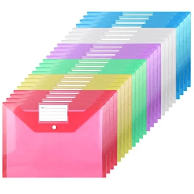 Image of A4 Plastic Wallets Folders Folder Popper Document with Label Pocket 24PCS