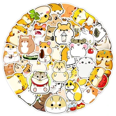 Image of 50Pcs Hamster Stickers for Kids Teens Boys Girls Gift,Hamster Pack Laptop,Skateboard Luggage Car Bike Cup Computer Water Bottle Decor,Aesthetic Vinyl Waterproof Sticker Decal