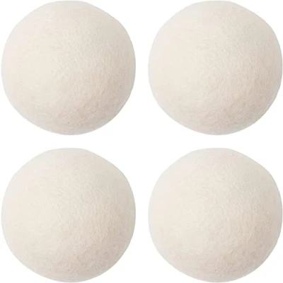 Image of Wool Dryer Balls Reusable Tumble for Cloth Cleaning Anti Static, Natural Fabric Softener White, 100% Laundry Reduce Dry Time, Noise, Wrinkles, and Energy 7cm Pk4