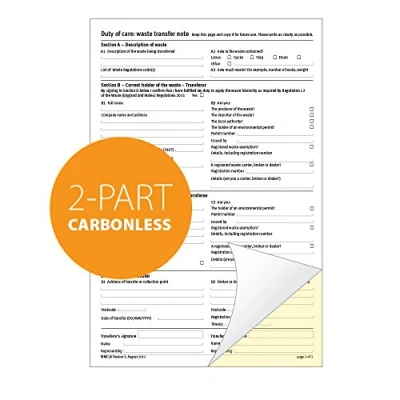 Image of Ocean Pads Duty of Care Waste Transfer Note Pad, A4, 2 Parts Duplicate, Carbonless Paper (Product Ref 69608) [Pack 1]
