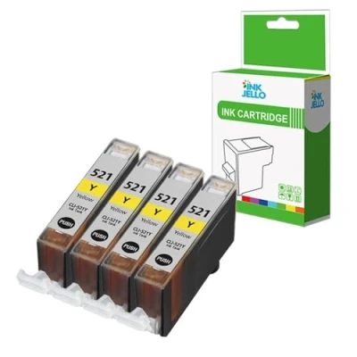 Image of InkJello Ink Cartridge For Printer, Compatible With Canon Pixma iP3600 iP4600 iP4700 MP540 MP550 MP560 MP620 MP630 MP640 MP980 MP990 MX860 MX870 CLI 521 (Yellow, 4 Pack)